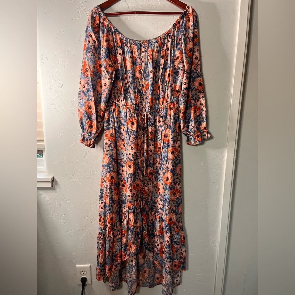 Indigo Rose Elegant Floral Boho Bohemian Long‎ Sleeve Dress Petite Large